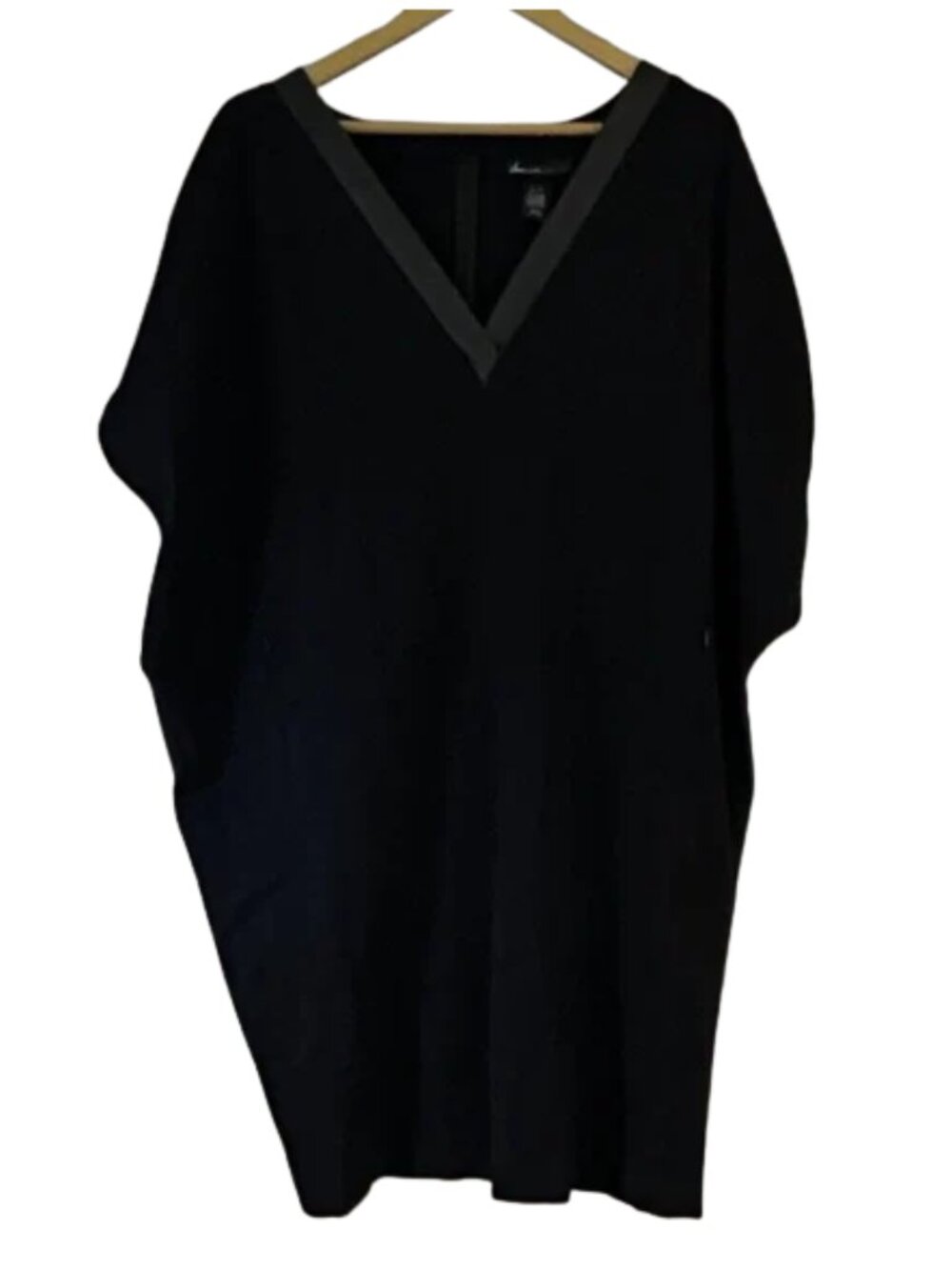 Lane Bryant Black Tunic Dress Faux Leather Trim V-Neck Plus Size Oversized Chic
